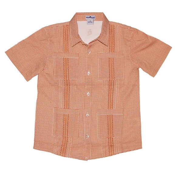 Blue Quail Boys 6 Gameday New 22 Burnt Orange Guayabera Short Sleeve 4 Pocket - Picture 1 of 6